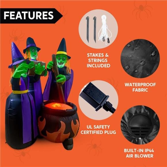 Joiedomi 6 FT Tall Halloween Inflatables Three Witch Around Cauldron with Flame - Picture 6 of 7